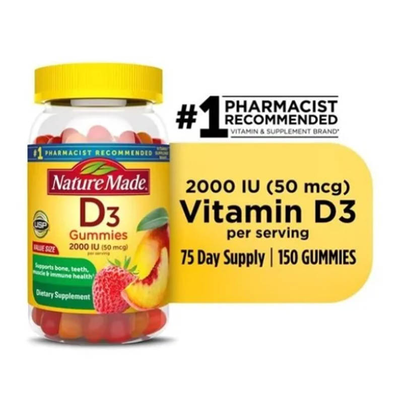 Gomitas Vitamina D3 2000iu 50mcg Nature Made Cuida Tus Huesos 150 Gomita sabor Fresa-Durazno