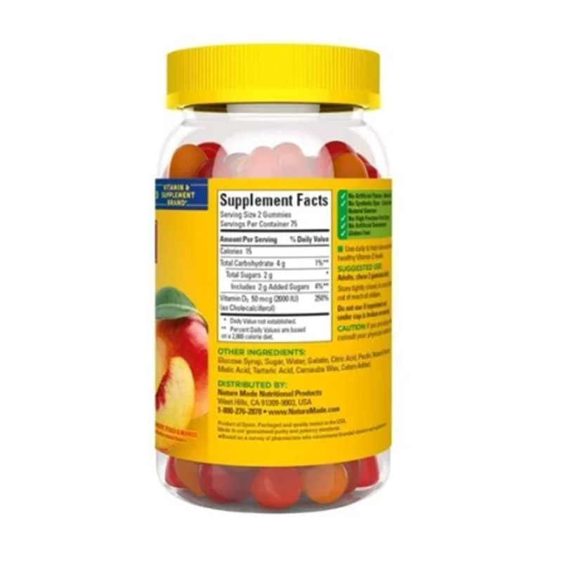 Gomitas Vitamina D3 2000iu 50mcg Nature Made Cuida Tus Huesos 150 Gomita sabor Fresa-Durazno