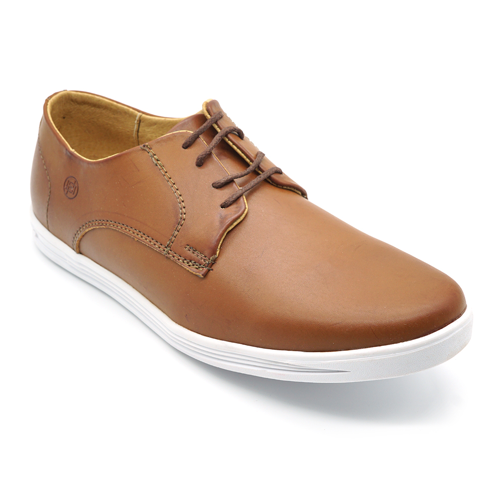 Zapato Tenis Hombre 200 Café Piel Auténtica Casual