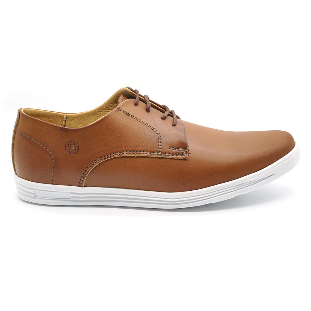 Zapato Tenis Hombre 200 Café Piel Auténtica Casual