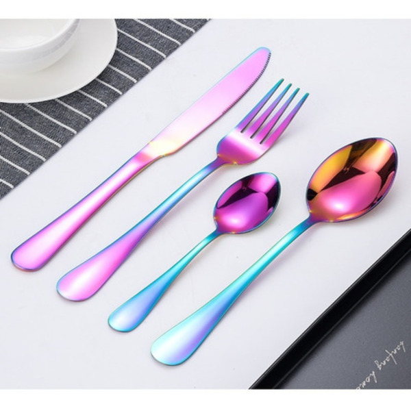 Set de cubiertos de colores tornasol 24 piezas 