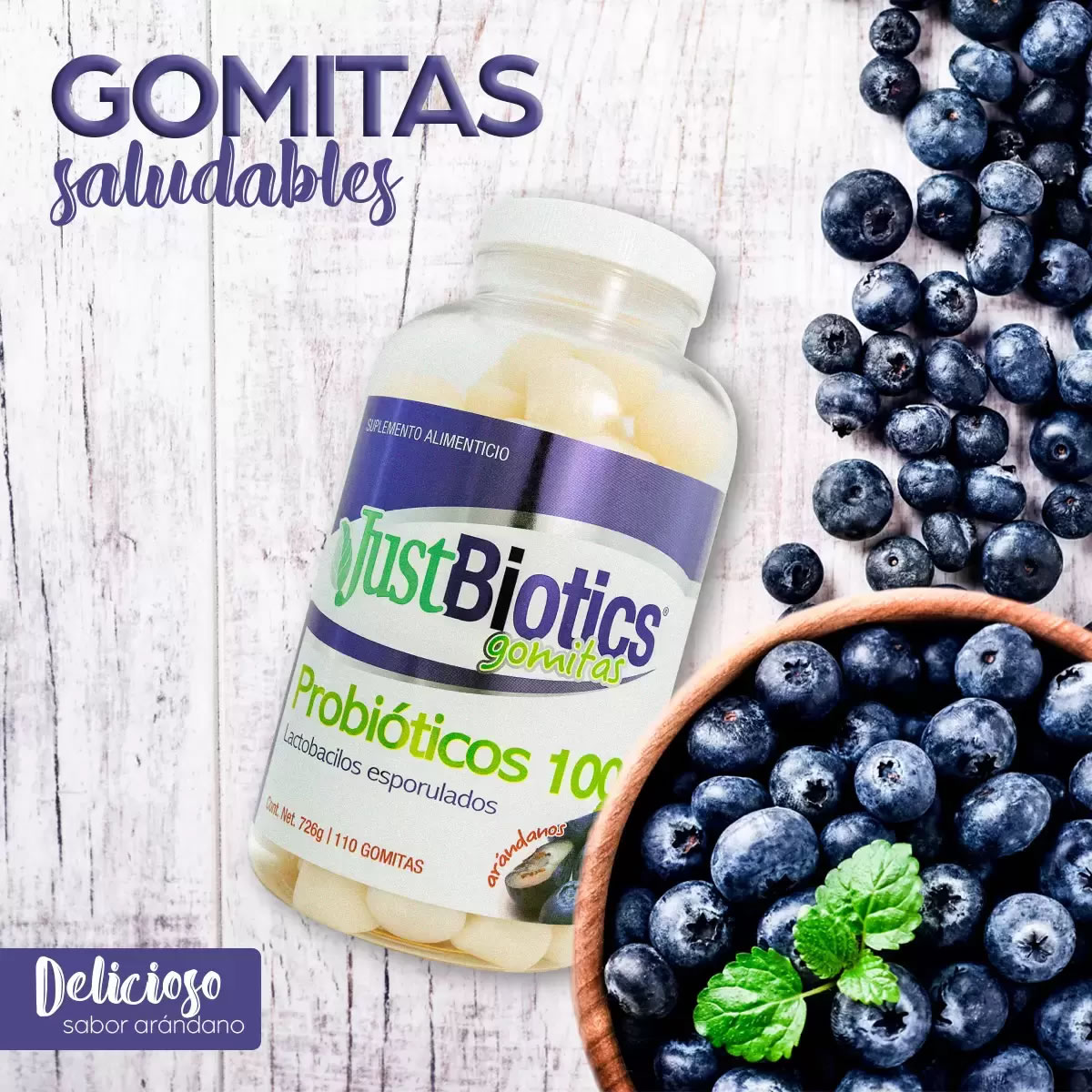 110 Gomitas de Probióticos Arándano JustBiotics 640613 CST