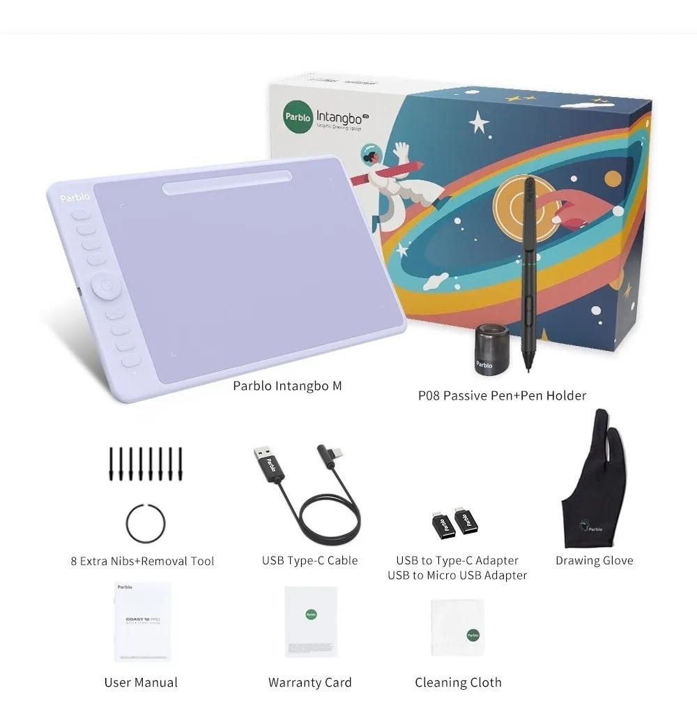 Tableta Digitalizadora Dibujo Parblo Intangbo M 10x6 Pulgada