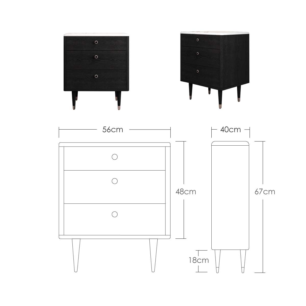 Buró De 3 Cajones Mesa De Noche Praga Cubierta Efecto Mármol