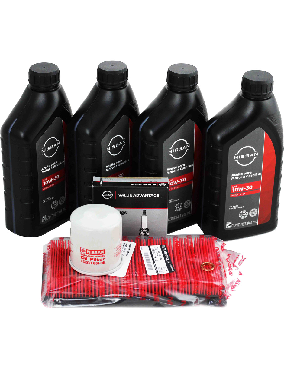 Kit de afinación completo original Nissan Versa March 2012-2020 Aceite 10w30 + Carbuclean