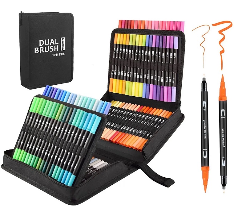Marcadores Plumones Doble Punta Pincel 120 Colores