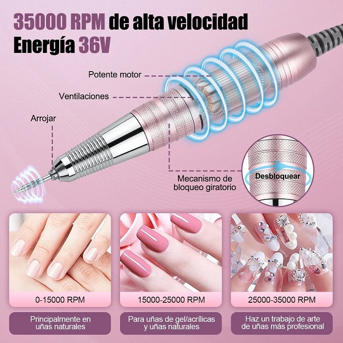 Pulidor Esmeril Taladro De Uñas Acrílicas 120 pz 5000rpm