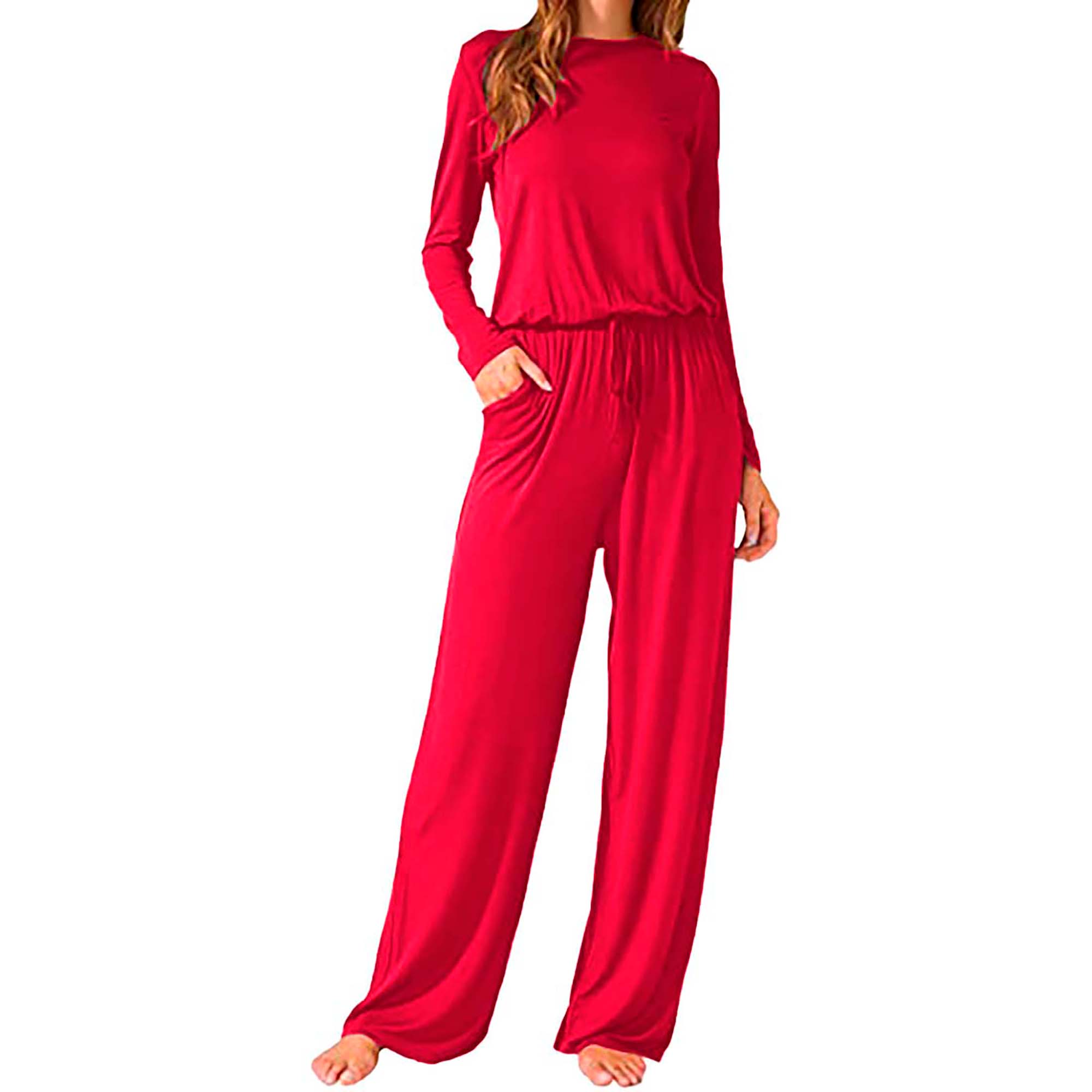 Pijama holgada, cuello redondo, manga larga