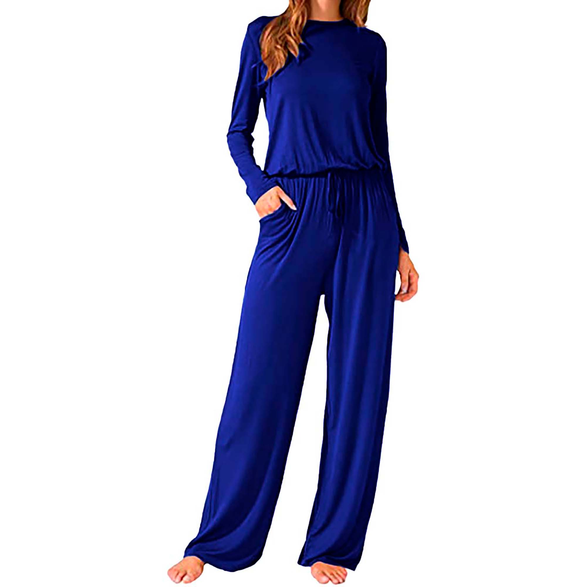 Pijama holgada, cuello redondo, manga larga