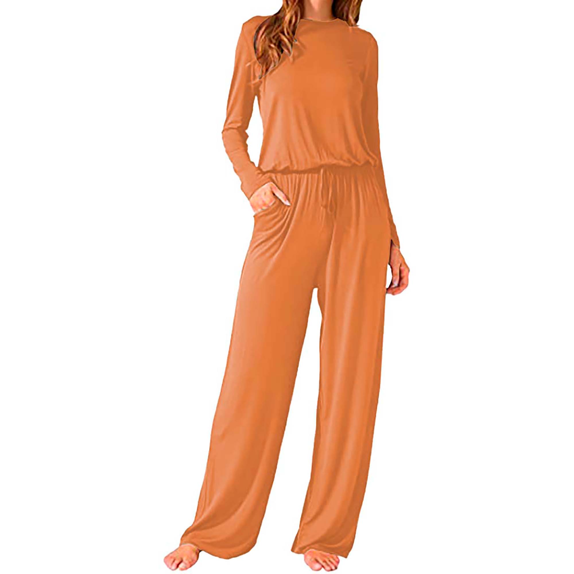 Pijama holgada, cuello redondo, manga larga