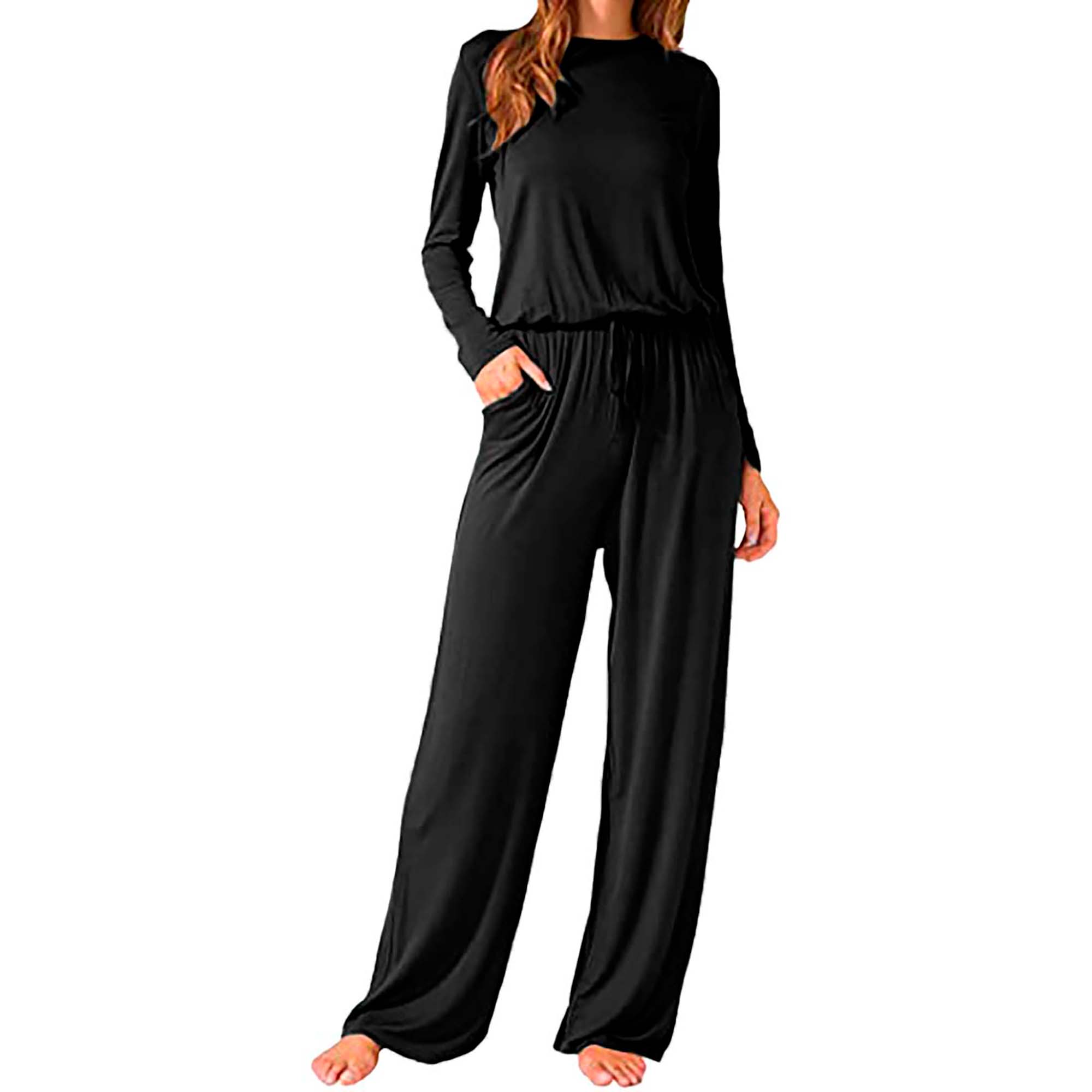 Pijama holgada, cuello redondo, manga larga