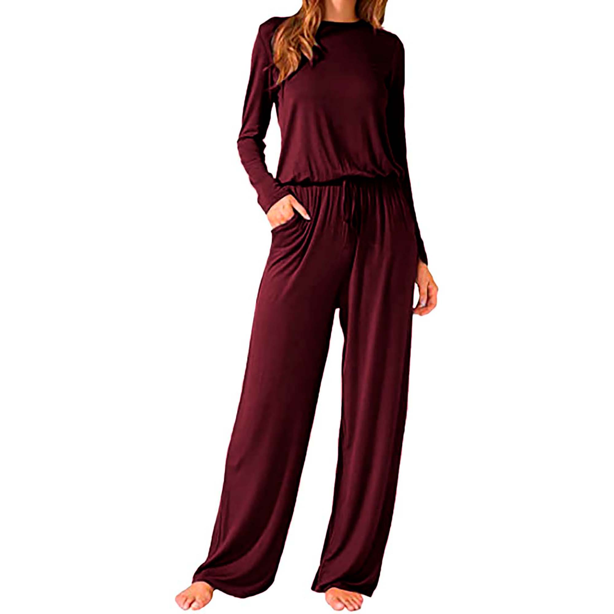 Pijama holgada, cuello redondo, manga larga