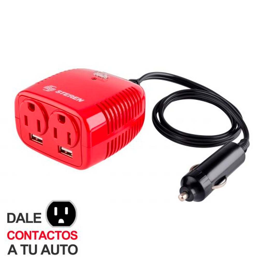 Inversor De Corriente Automotriz 150W 12V A 110V 2 Contactos Y 2 Puertos USB