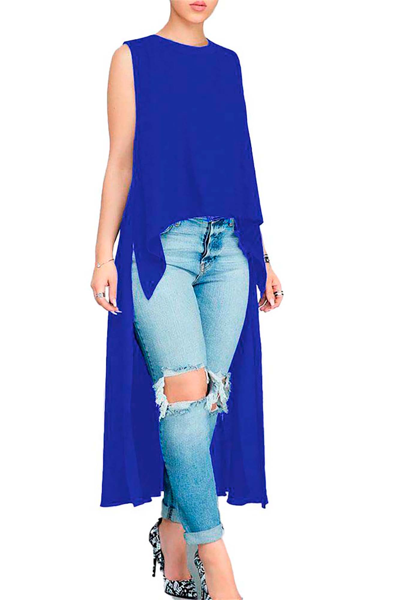 Maxi blusa con cola de pato y cuello redondo