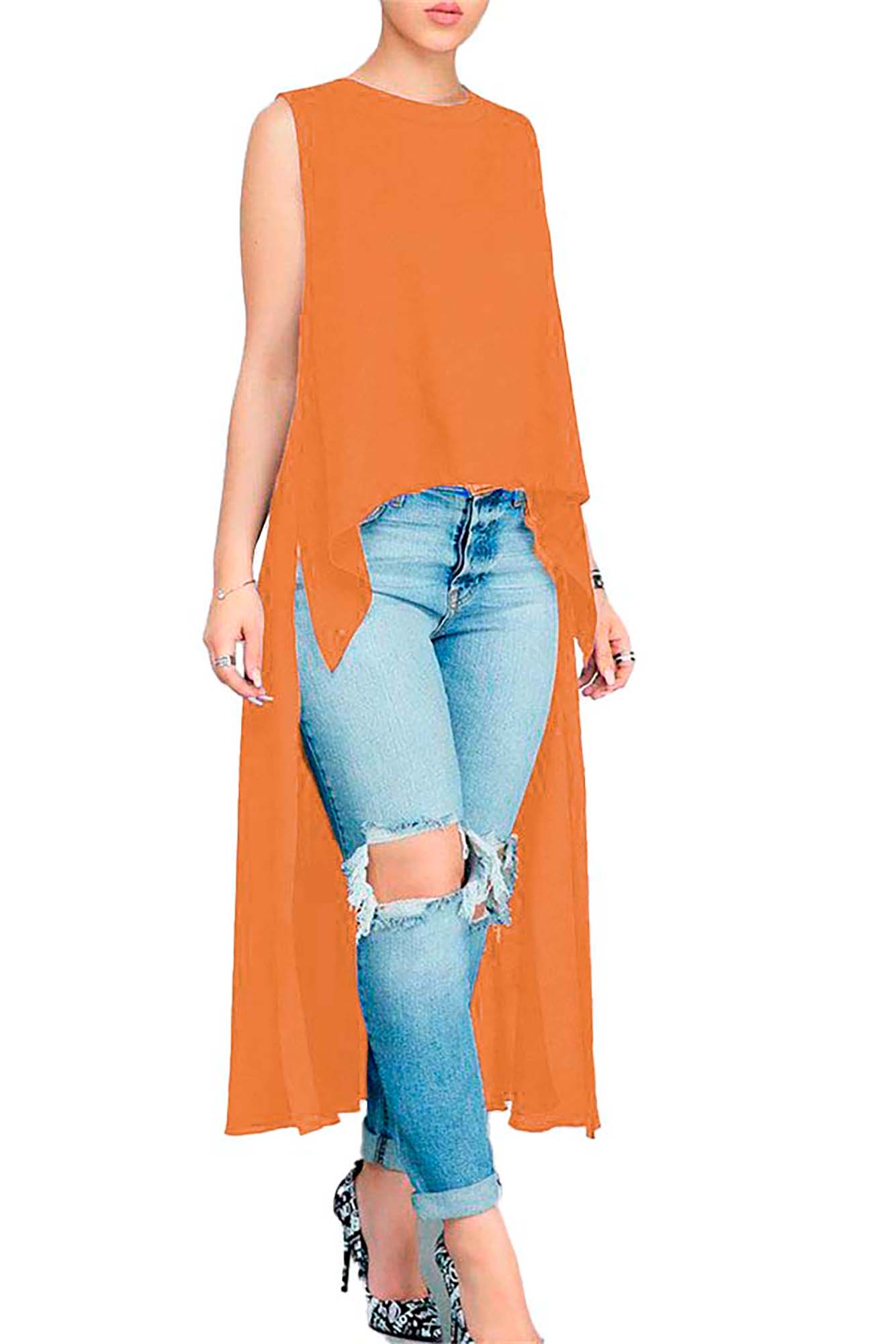 Maxi blusa con cola de pato y cuello redondo