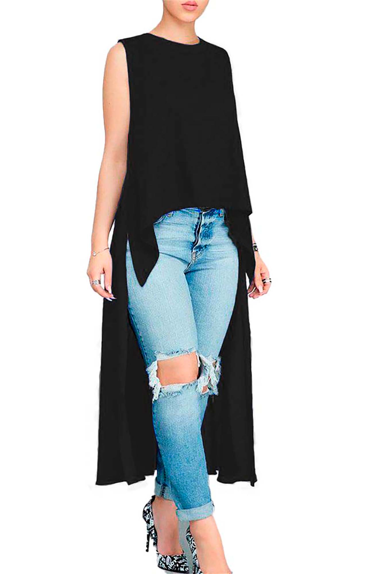 Maxi blusa con cola de pato y cuello redondo