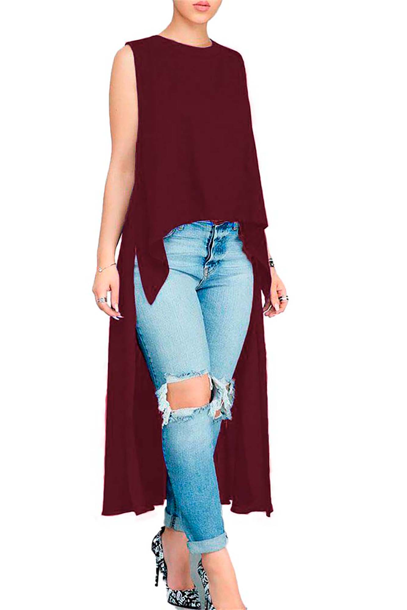 Maxi blusa con cola de pato y cuello redondo