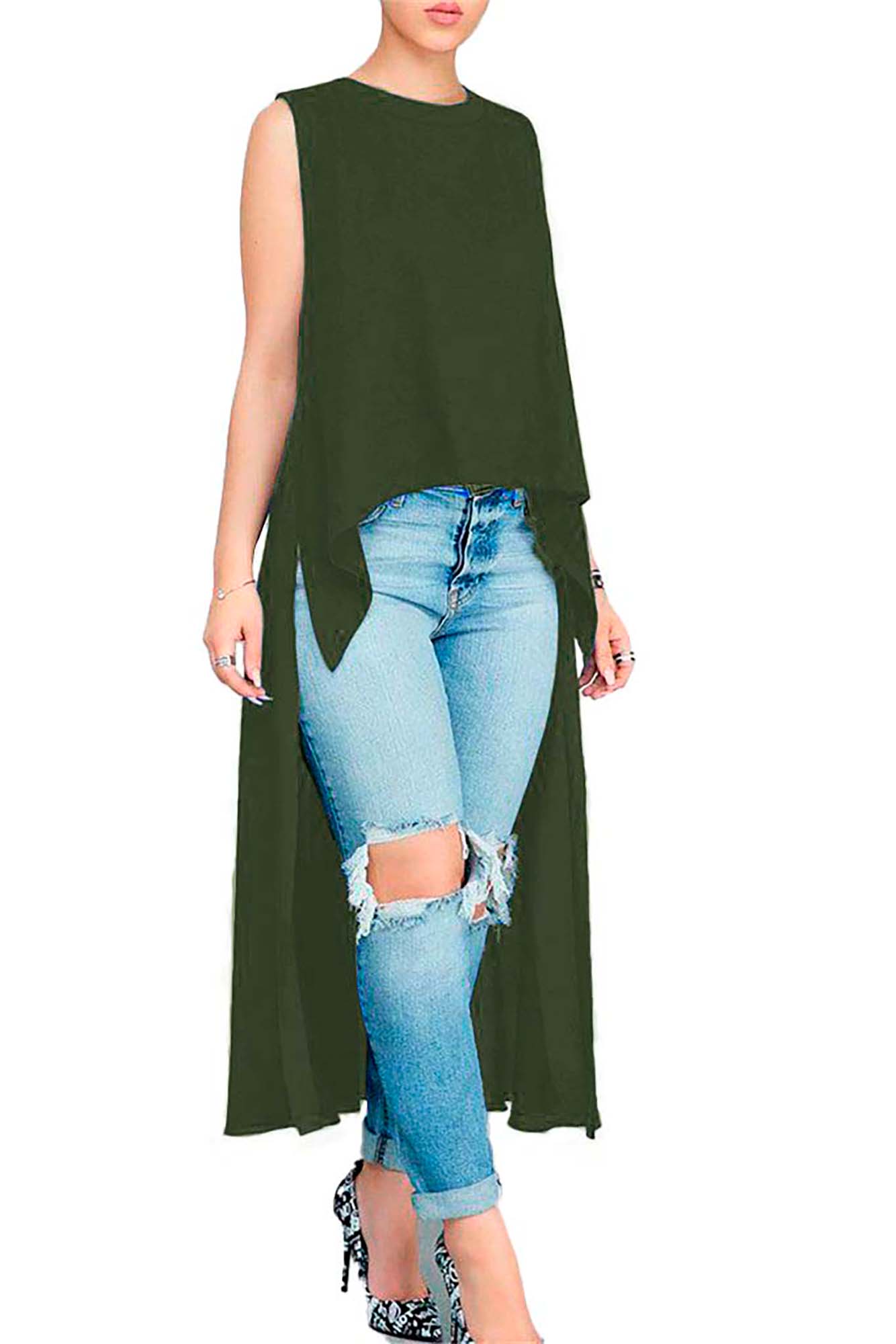Maxi blusa con cola de pato y cuello redondo