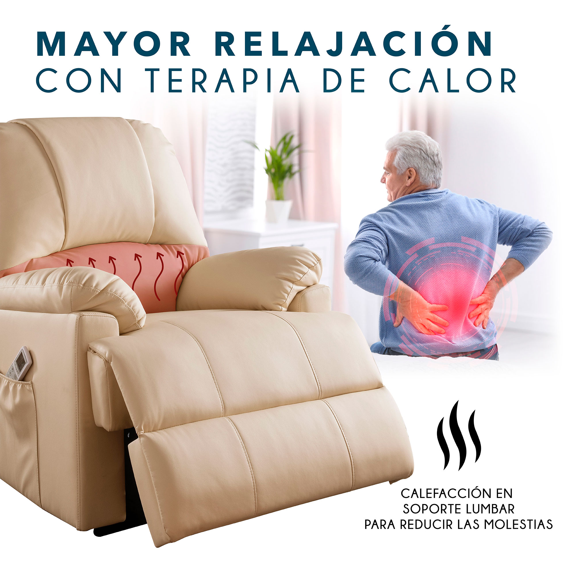Reclinable Reposet Ixora con Elevación y Masaje Eléctrico de Vinipiel Beige