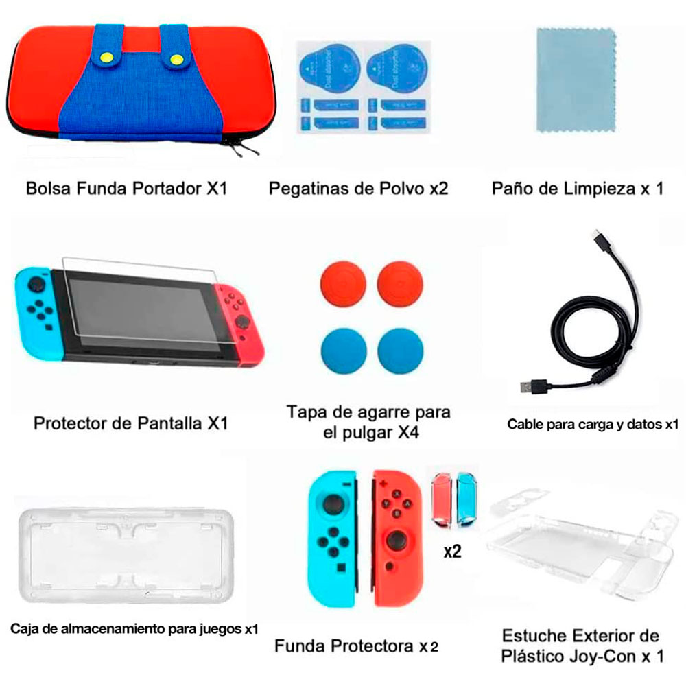 Estuche Mario para nintendo switch 16 en 1 El kit más completo de accesorios para tu nintendo OLED.