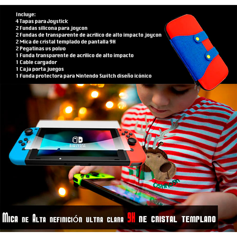 Estuche Mario para nintendo switch 16 en 1 El kit más completo de accesorios para tu nintendo OLED.