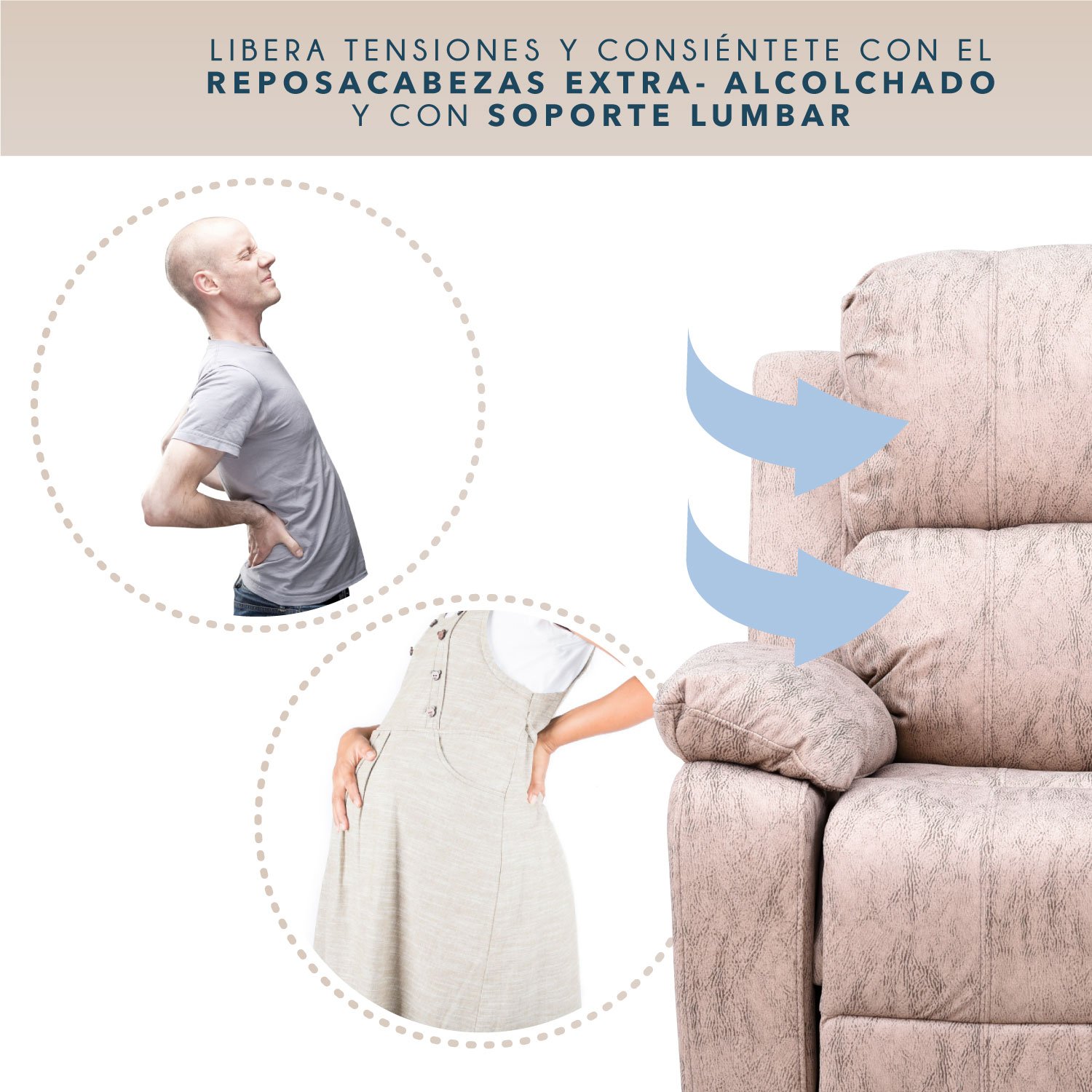 Sillón Reclinable Bina de Tela con Memory Foam color Taupe