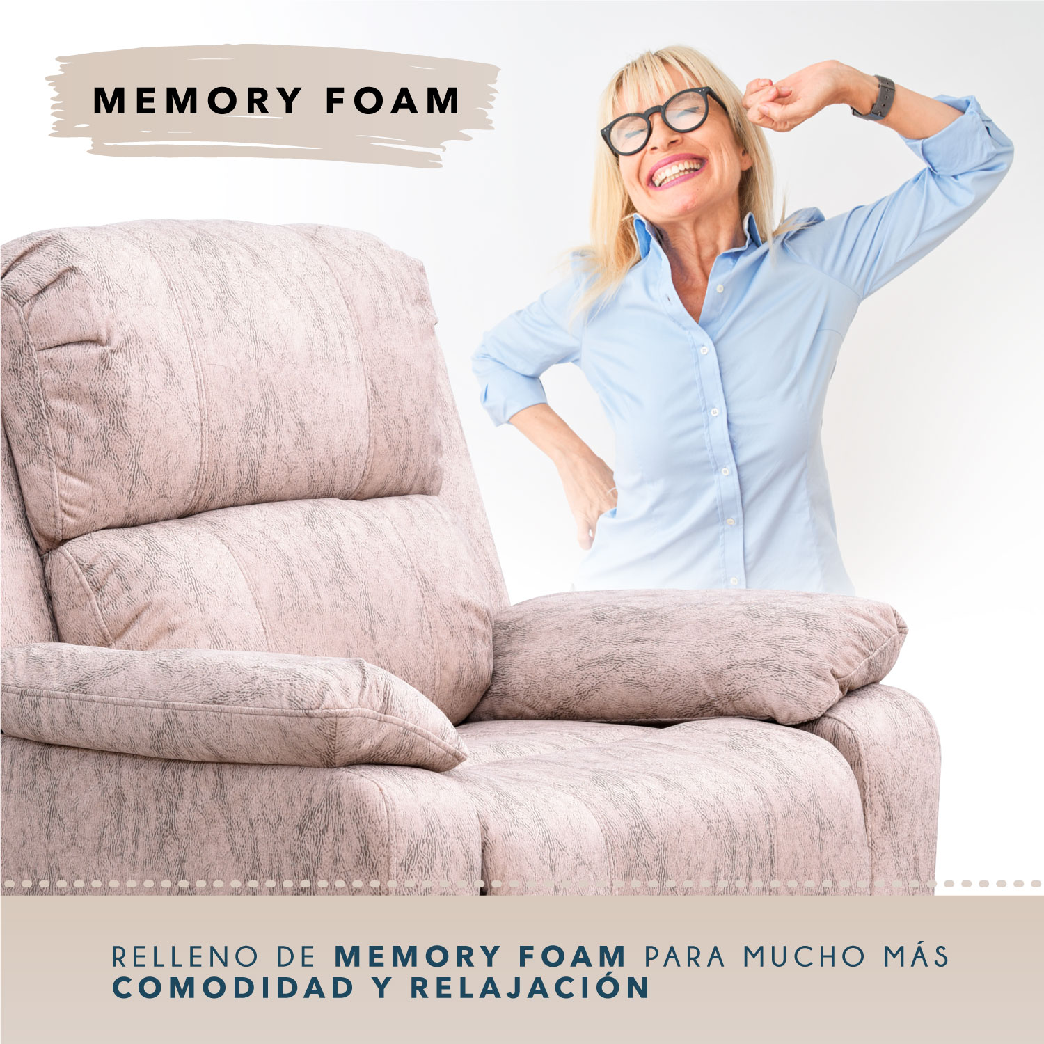 Sillón Reclinable Bina de Tela con Memory Foam color Taupe