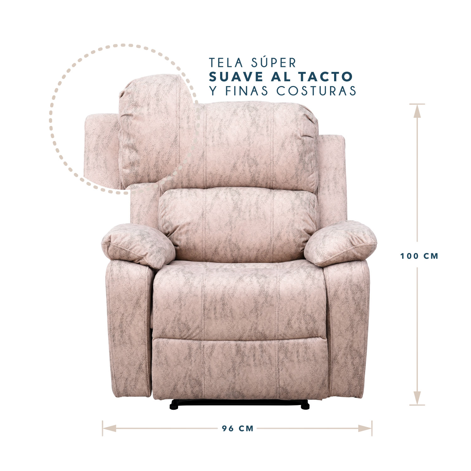 Sillón Reclinable Bina de Tela con Memory Foam color Taupe
