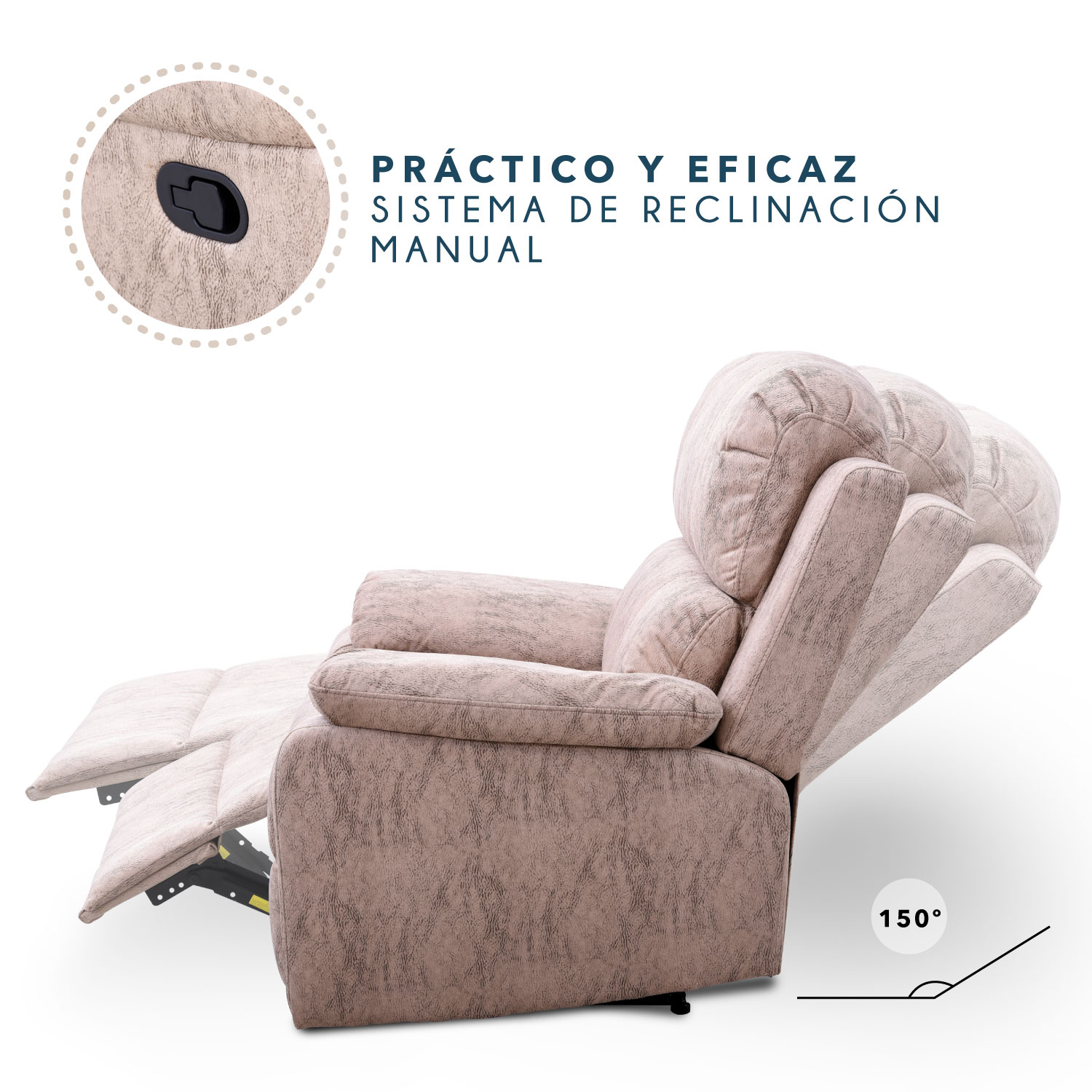 Sillón Reclinable Bina de Tela con Memory Foam color Taupe