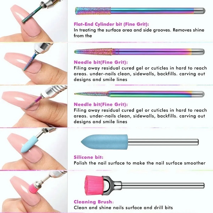 10 Piezas Brocas Para Uñas Limpiador De Cutículas Taladro 