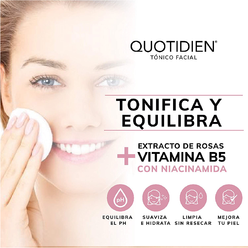 Tonico Facial con Agua de Rosas, Niacinamida y Colágeno Skin Care Facial Quotidien 350ml