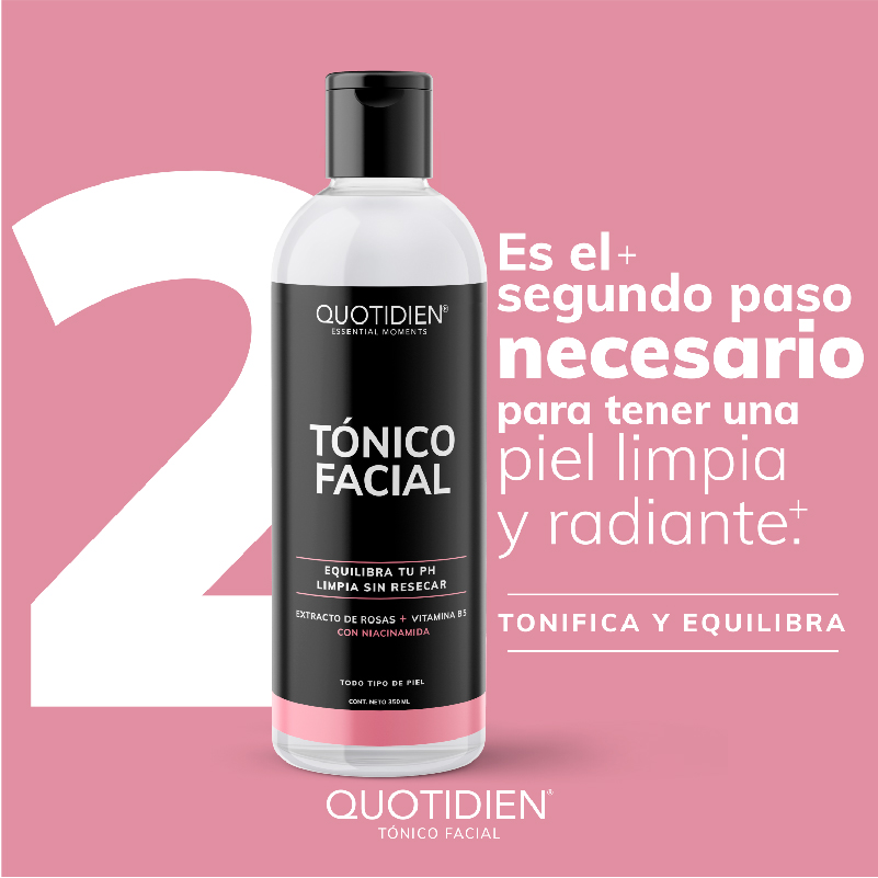 Tonico Facial con Agua de Rosas, Niacinamida y Colágeno Skin Care Facial Quotidien 350ml
