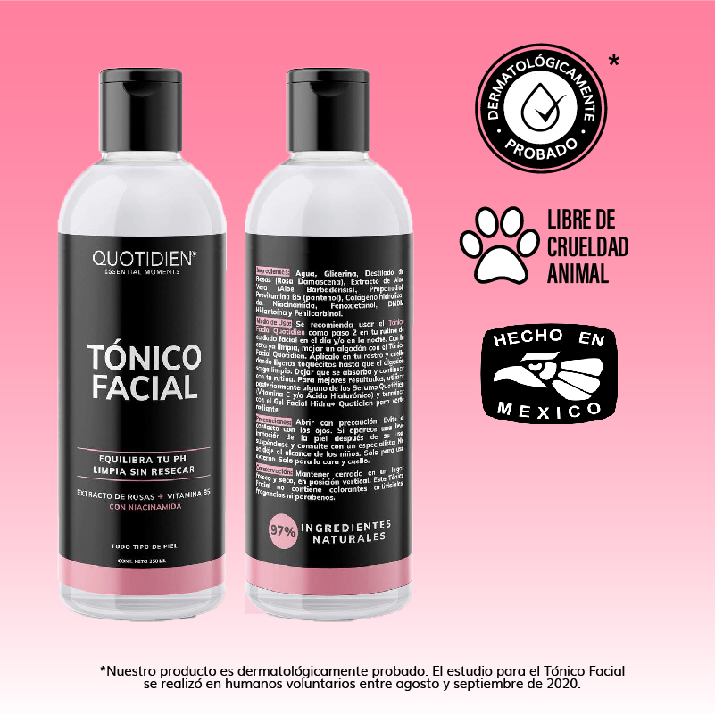 Tonico Facial con Agua de Rosas, Niacinamida y Colágeno Skin Care Facial Quotidien 350ml