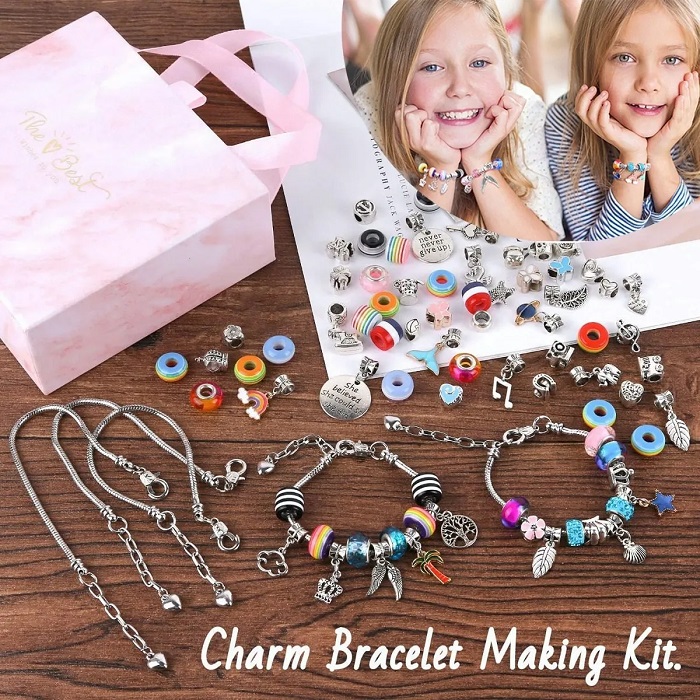 Kit Para Hacer Pulseras KINDLUME – Taller De Manualidades Con Telar, Hilos, Cierres Y Pegatinas – Regalo Para Niñas De 6 A 12 Años