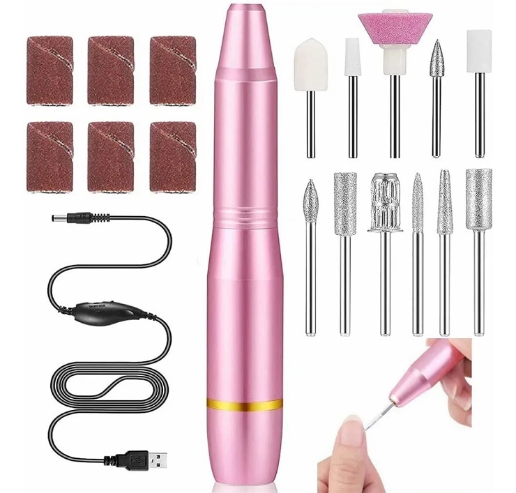 Taladro De Uñas 11 En 1 Torno Uñas Portátil Lima Eléctrica Rosa