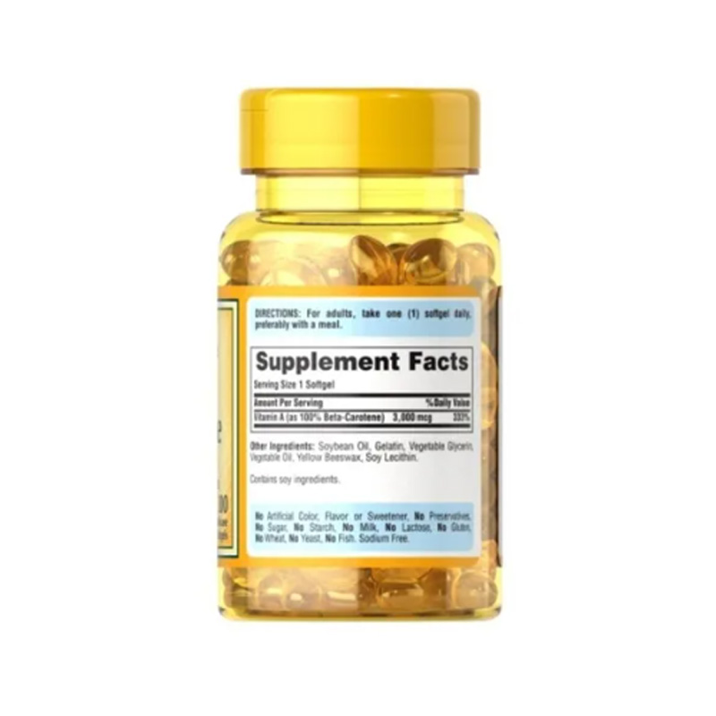 Beta Caroteno Pro Vitamina A 100 Caps 3,000 Mcg 10,000 UI Puritan's Pride