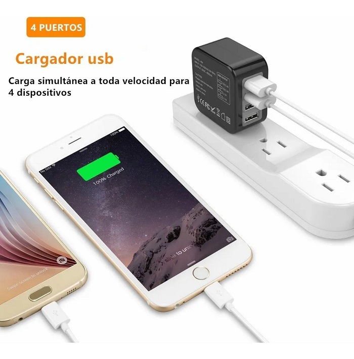 Cargador Universal De Viaje Adaptador Internacional Con 4 Usb