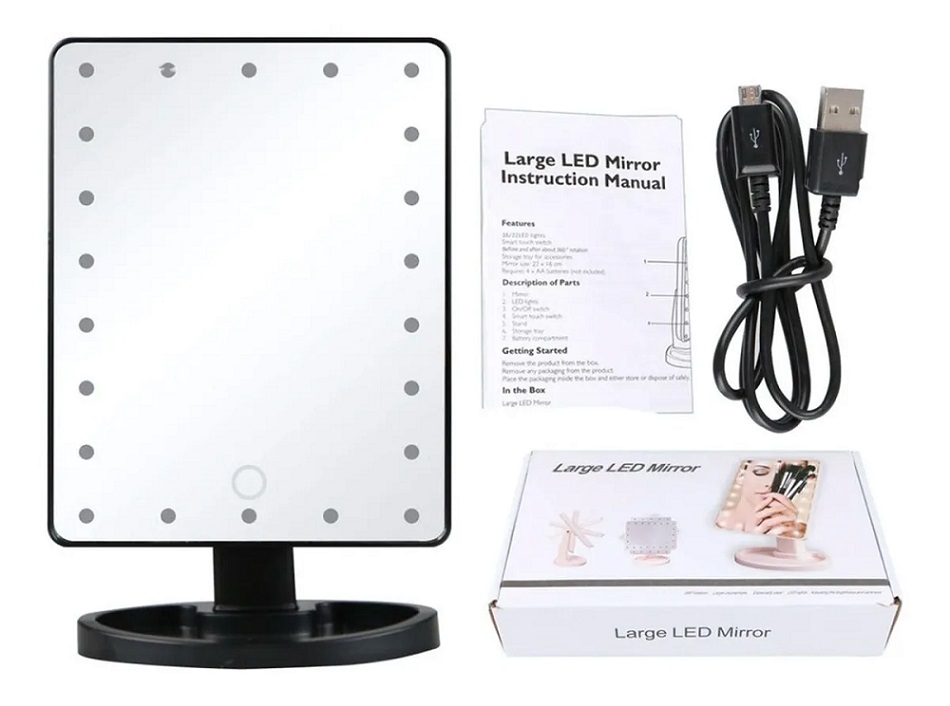 Espejo Maquillaje Con Luz Led Rotación Rosa