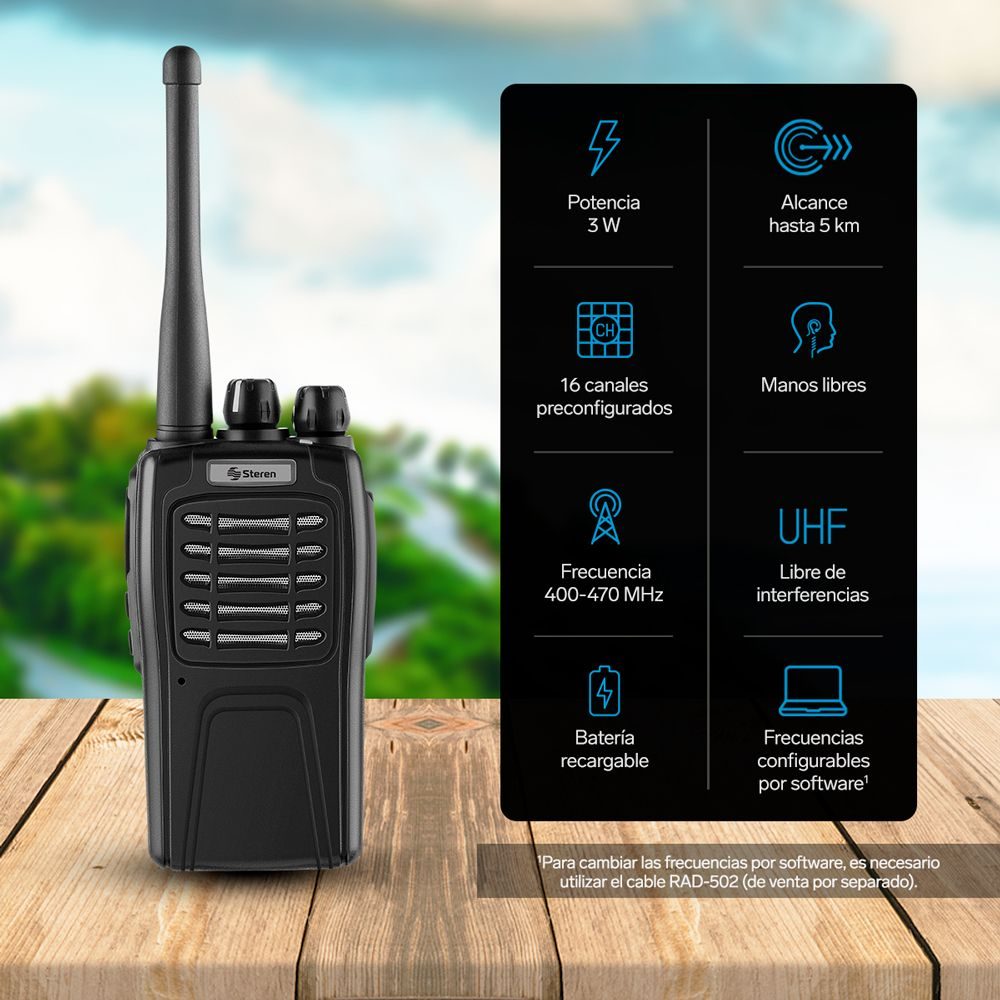 Radio Intercomunicador Profesional 5 Km De Alcance 3 Watts UHF Steren RAD-510