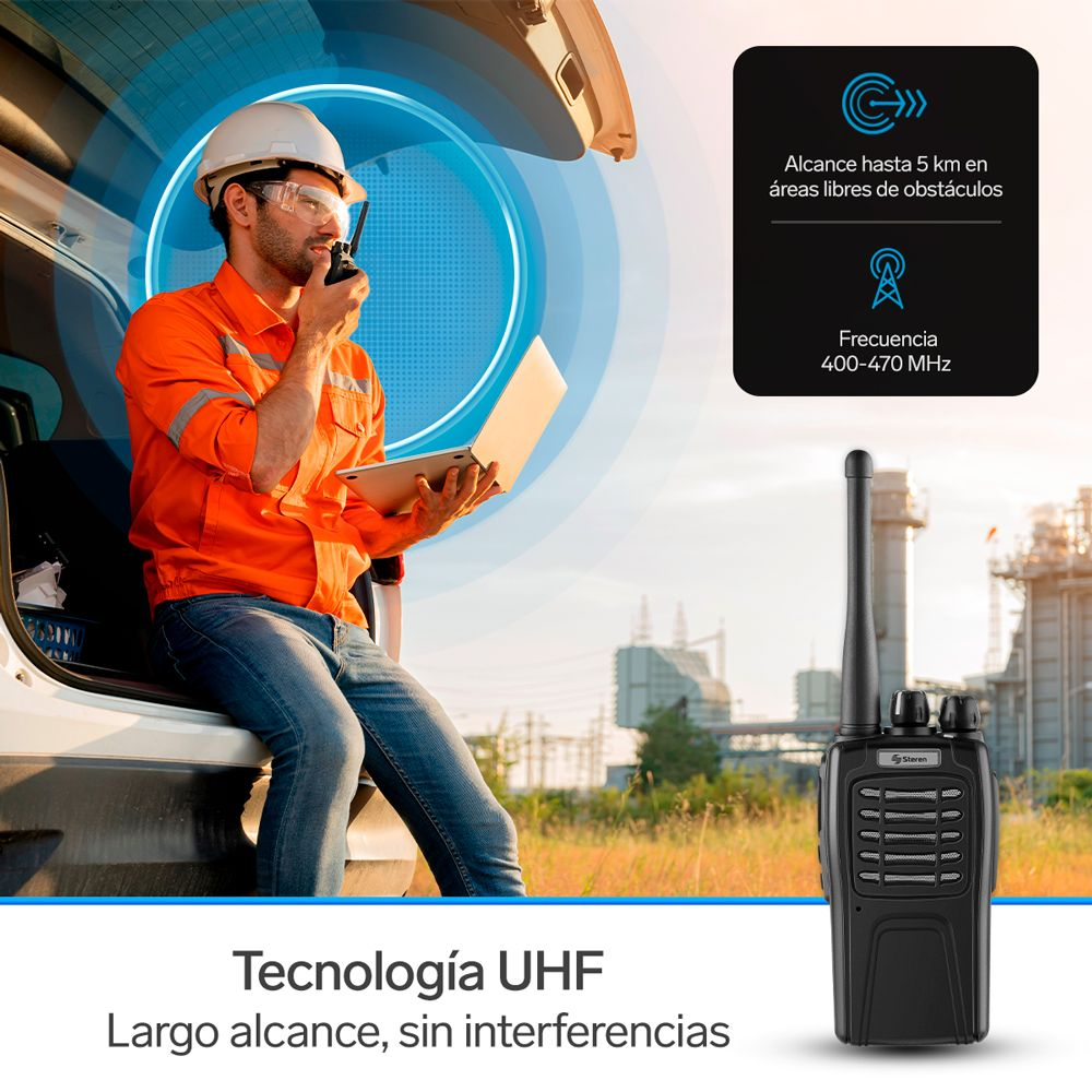 Radio Intercomunicador Profesional 5 Km De Alcance 3 Watts UHF Steren RAD-510
