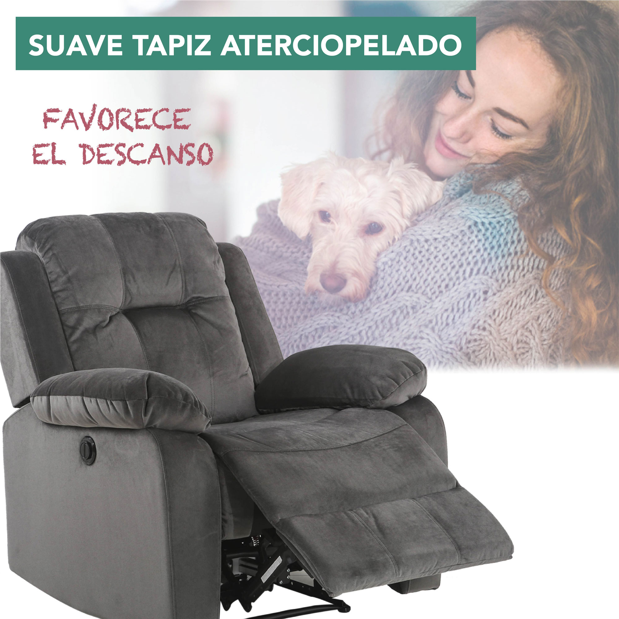 Sillón Reclinable Cloe Eléctrico de Tela Color Gris	