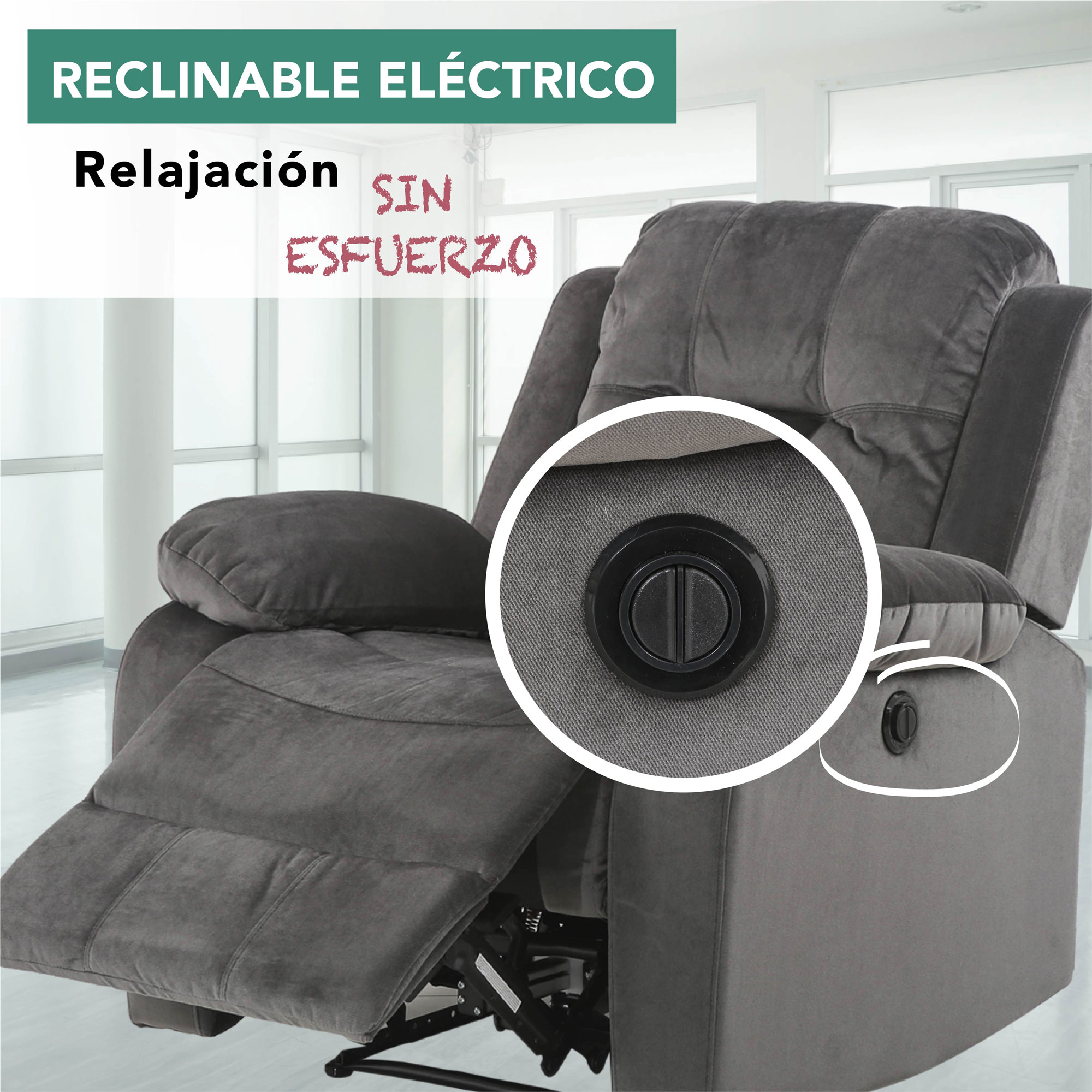 Sillón Reclinable Cloe Eléctrico de Tela Color Gris	