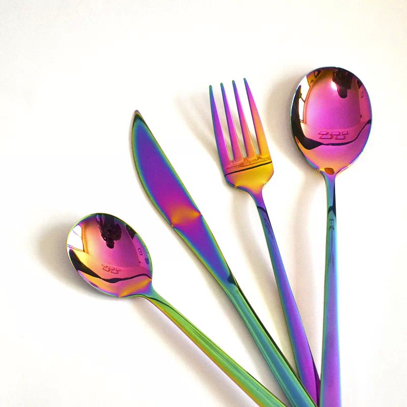 Set de cubiertos de colores tornasol 24 piezas 