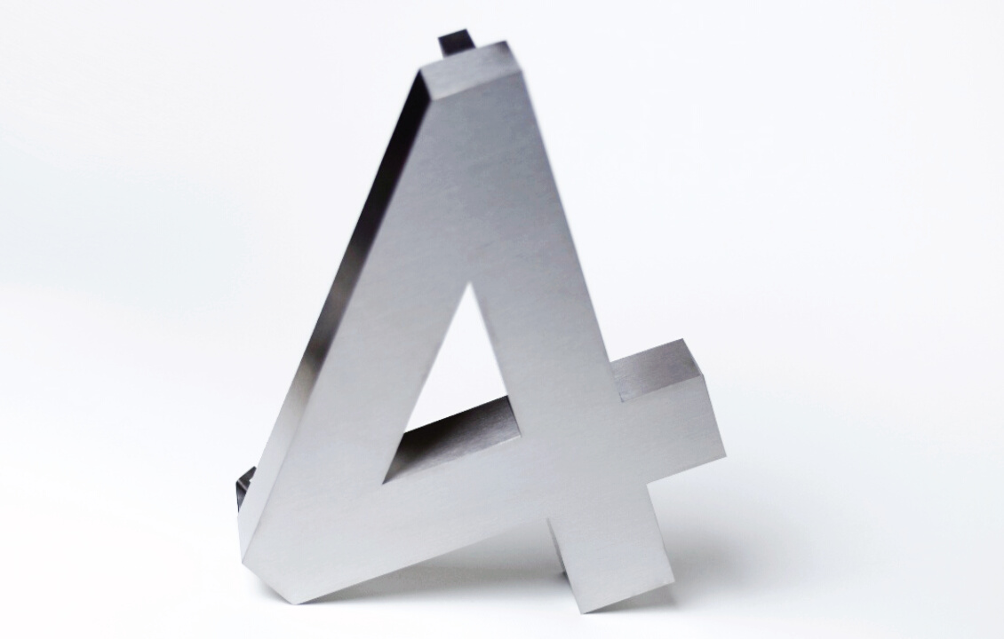 Números para casa 3D Digito 4 30 cm de alto Acero inoxidable para exterior