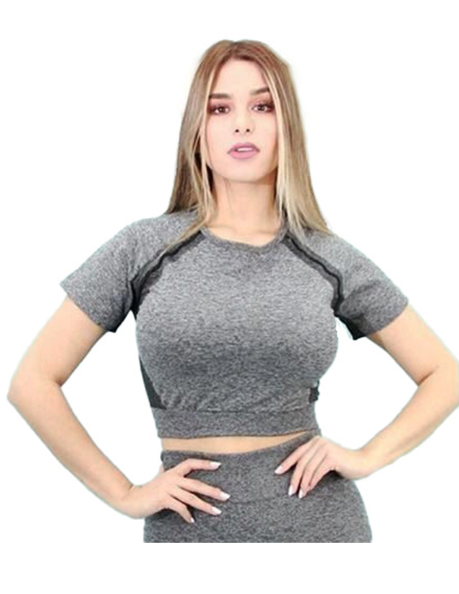 Conjunto pants deportivo completo dama leggings y playera top gris Ilys