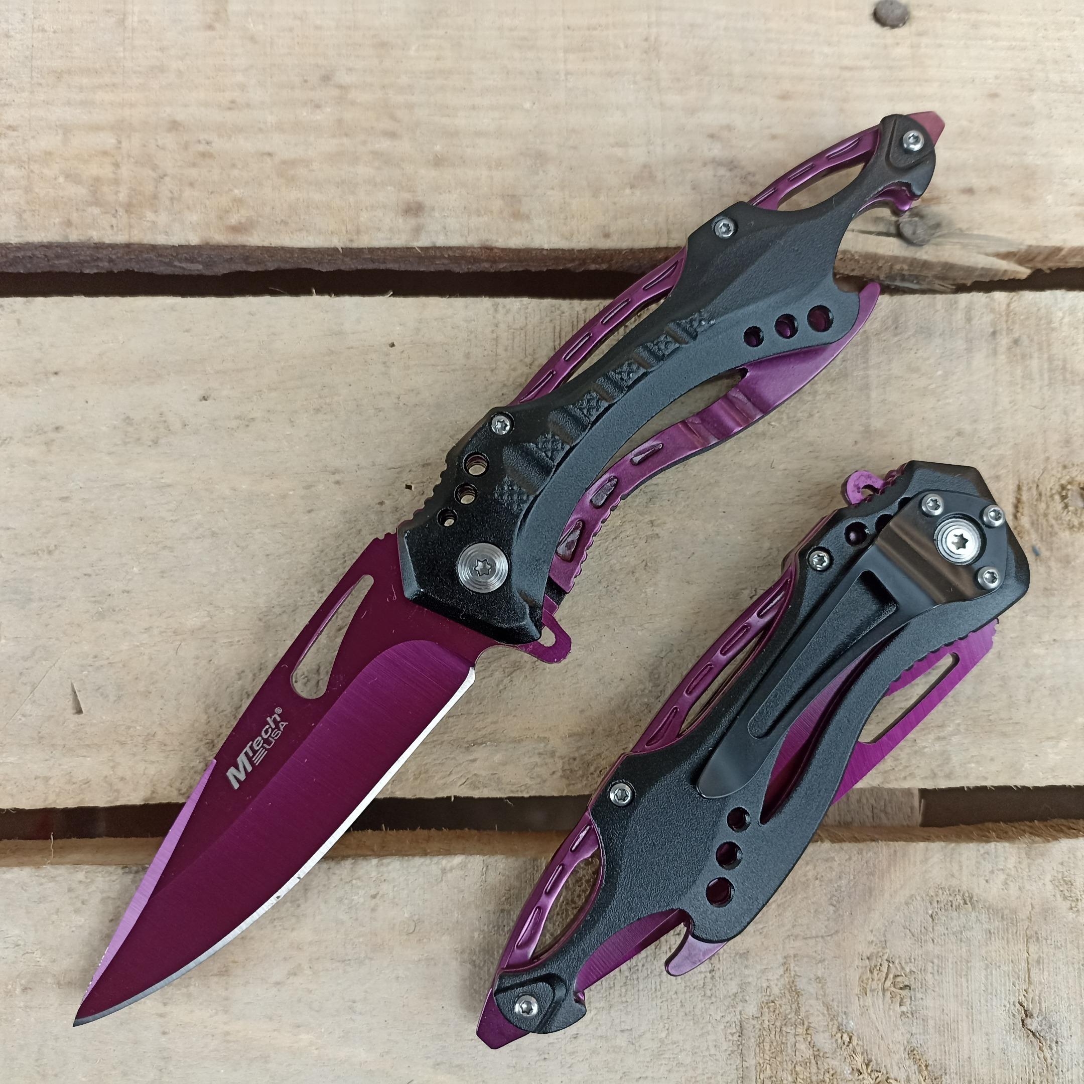 Navaja Camuflaje Morado con Negro MT-A705PE