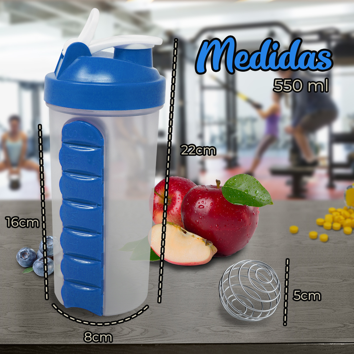 Vaso Shaker Pastillero Mezclador Para Proteina Gym Portatil