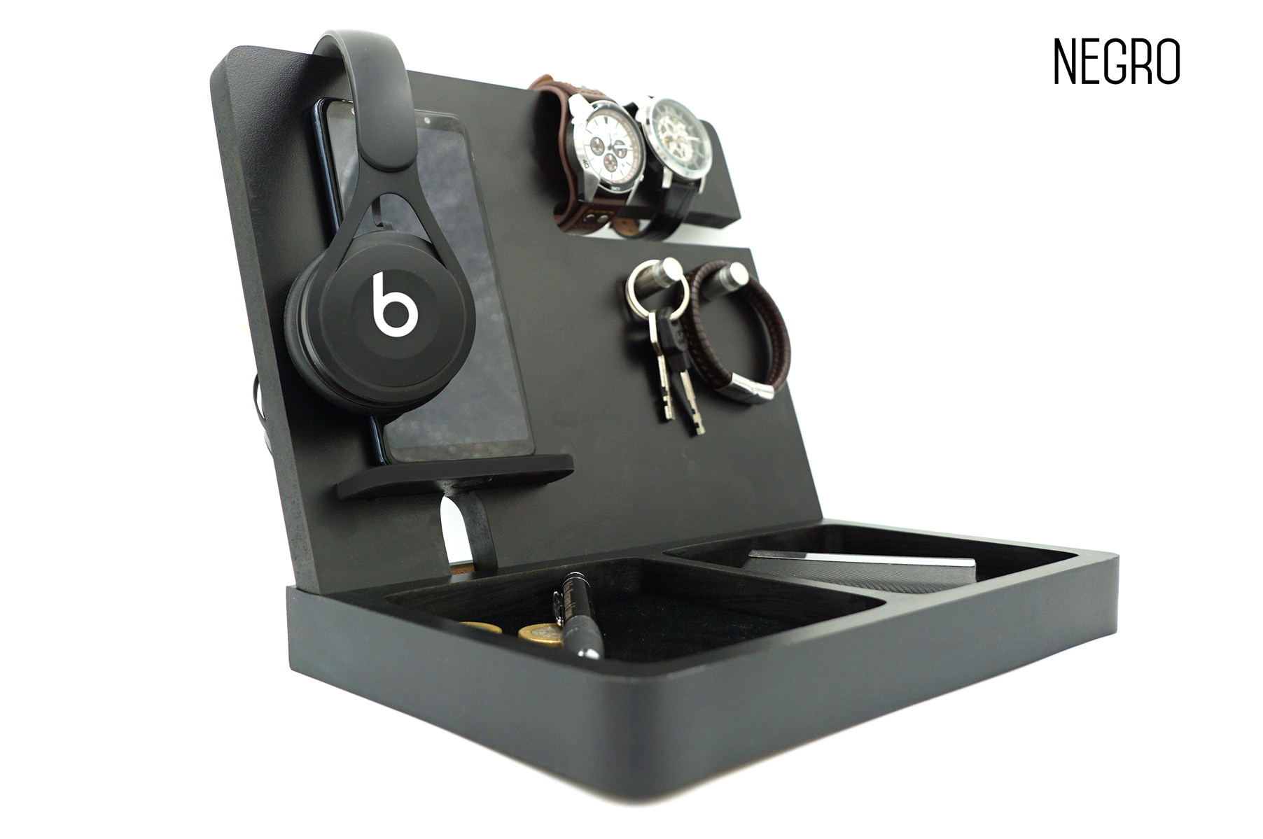 Regalo para Hombre y Mujer Organizador Celular Relojes Llaves Cartera Estación de Carga Regalo Cumpleaños Papá Buro y Escritorio Regalo San Valentín