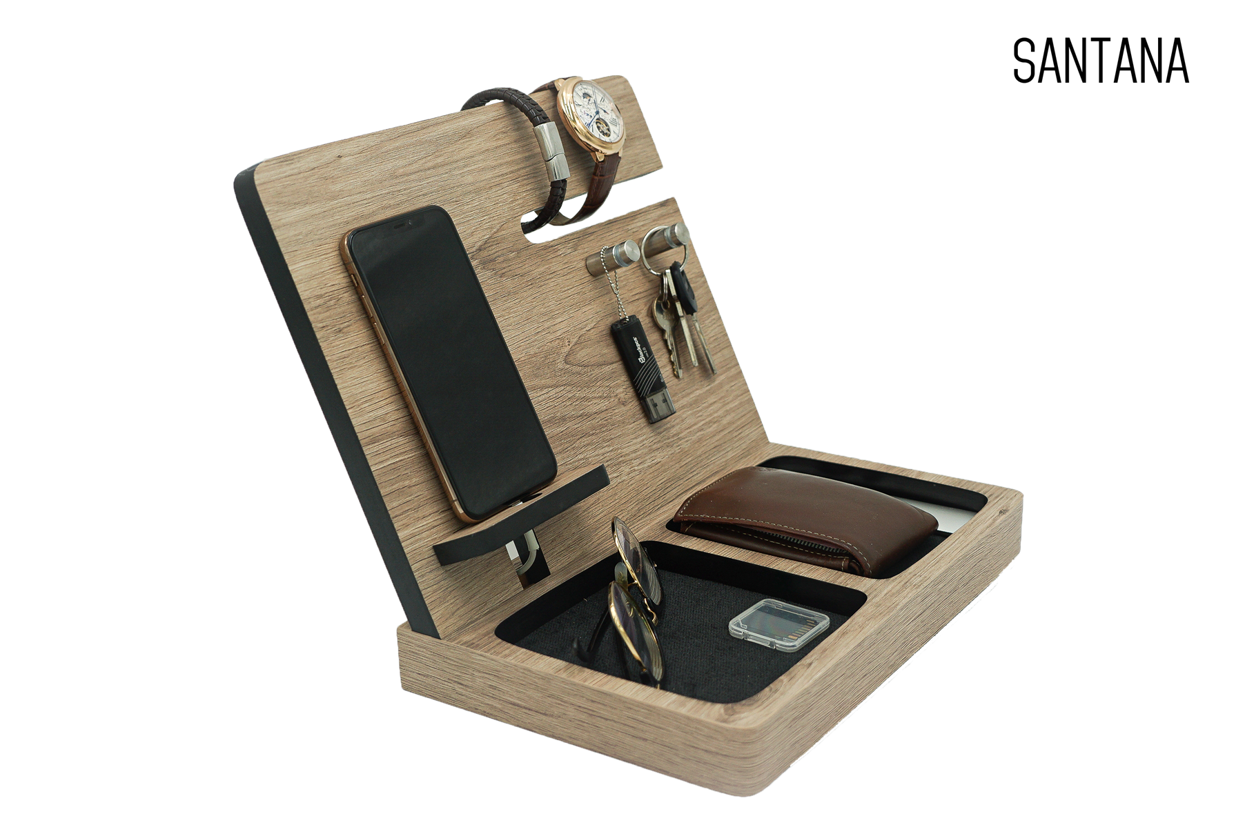 Regalo para Hombre y Mujer Organizador Celular Relojes Llaves Cartera Estación de Carga Regalo Cumpleaños Papá Buro y Escritorio Regalo San Valentín