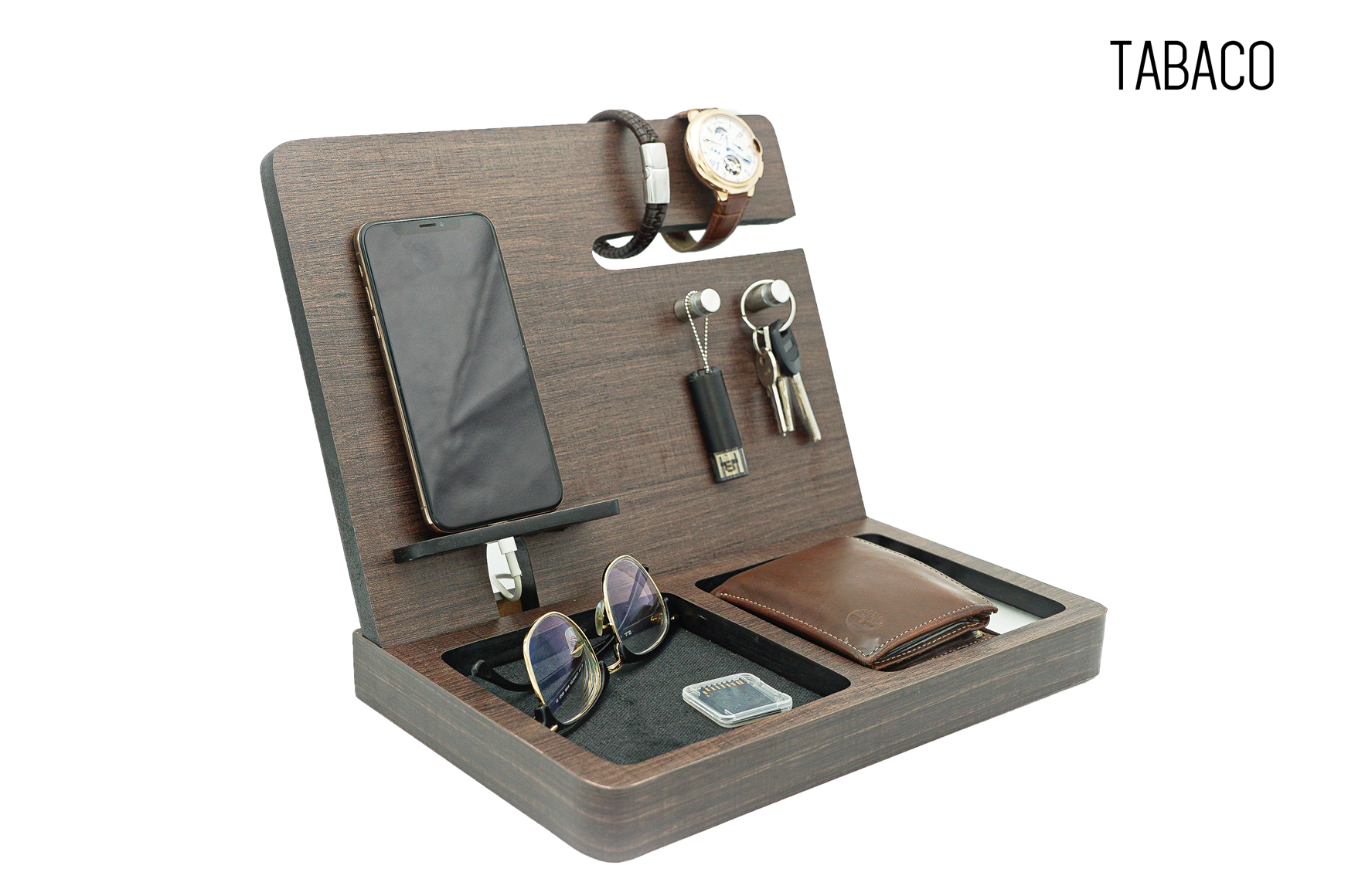 Regalo para Hombre y Mujer Organizador Celular Relojes Llaves Cartera Estación de Carga Regalo Cumpleaños Papá Buro y Escritorio Regalo San Valentín